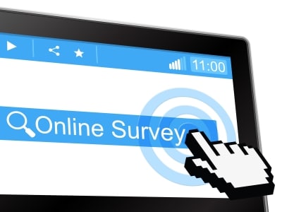 Online survey written on a screen