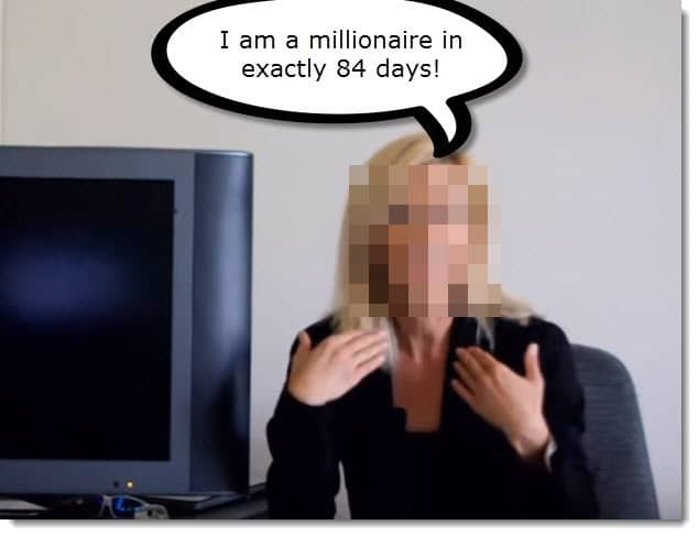 Screenshot from the video where a woman said she was a millionaire in 84 days