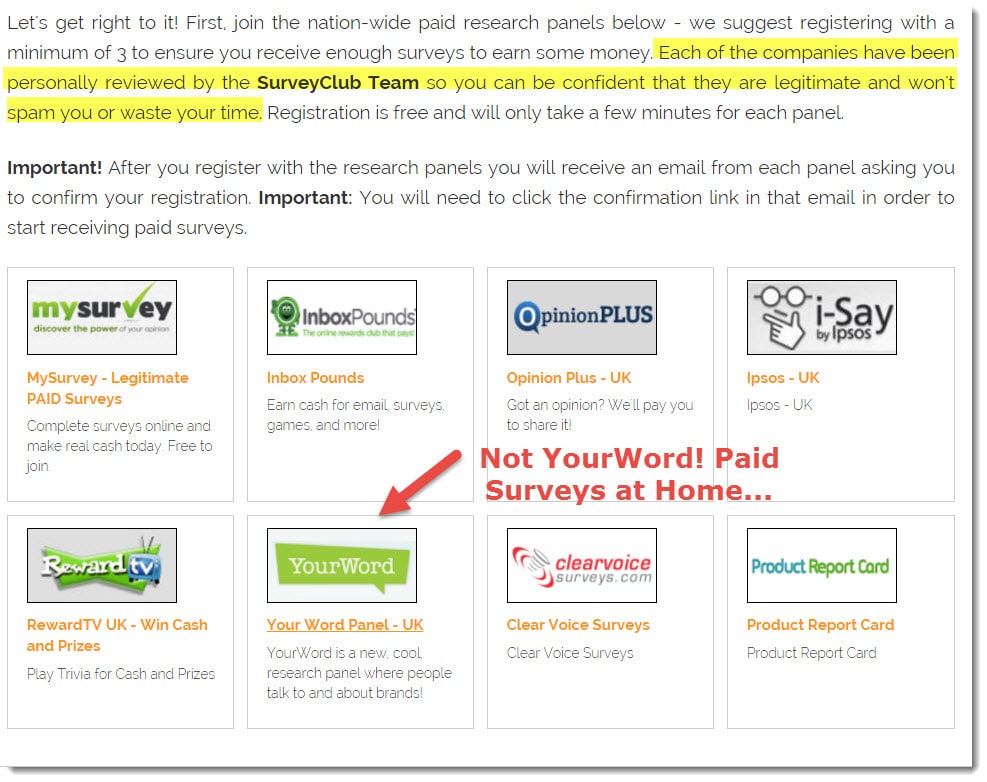 Screenshot of some paid survey partners. Highlight the phrase where they say all they companies are reviewed and won't waste your time