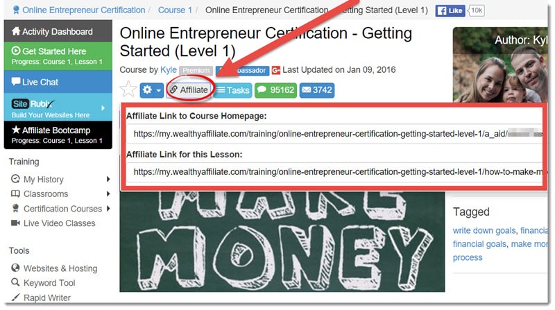 The Affiliate Link Attached to a Lesson