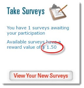 1 survey available - reward $1.50