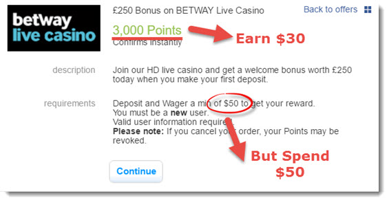 betway live casino - earn $30 but spend $50