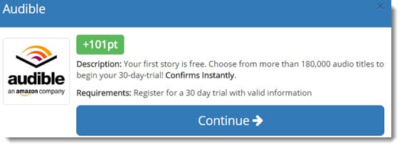 Screenshop from Audible offer