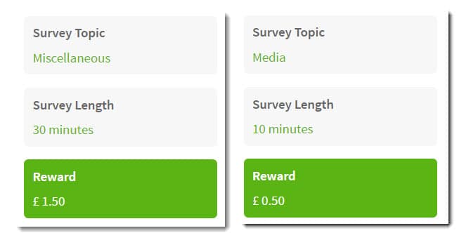 2 surveys opportunities - Rewards of £1.50 and £0.50