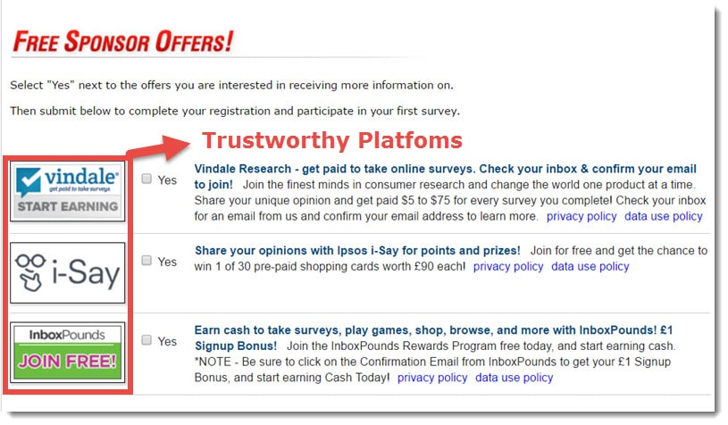 Trustworthy survey websites
