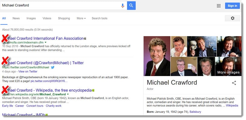 Michael Crawford - searching on Google
