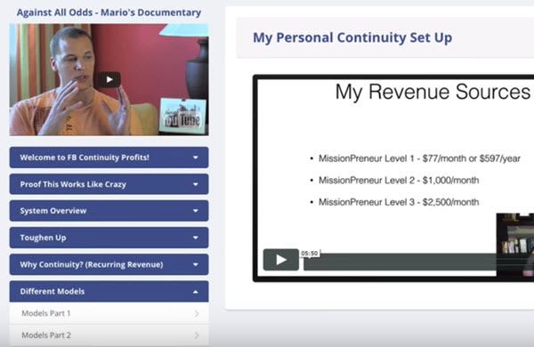 FB Continuity profits dashboard