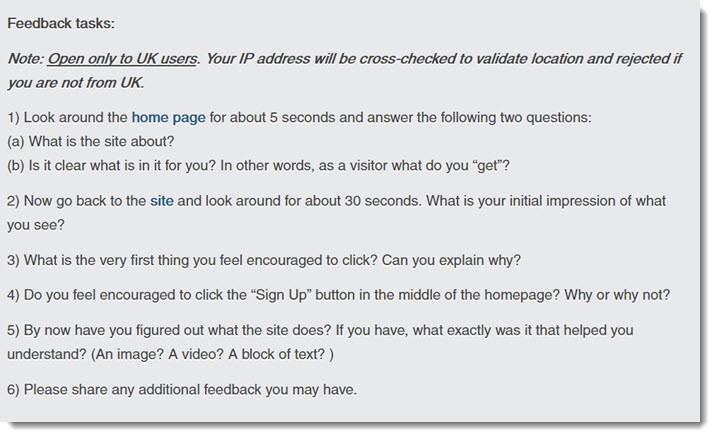 Example of feedback tasks