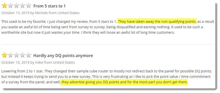 User reviews - DQ points