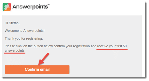 Answerpoints confirmation email