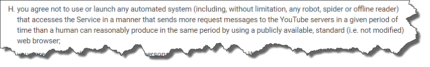 Youtube TOS - don't use automated system