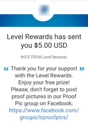 level rewards message
