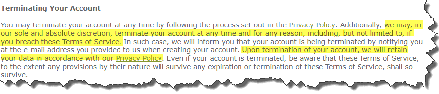 terminating your account