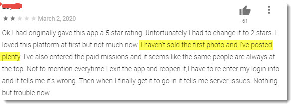 negative review about the Foap app 2