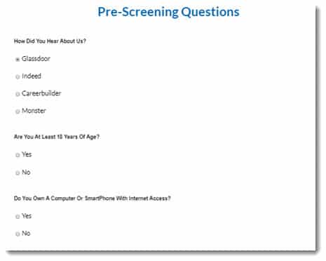 pre-screening questions