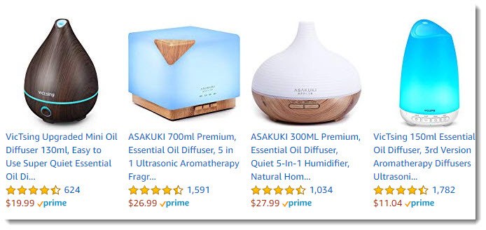Oil diffusers on Amazon