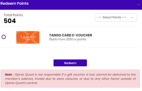 redeem points via Tango