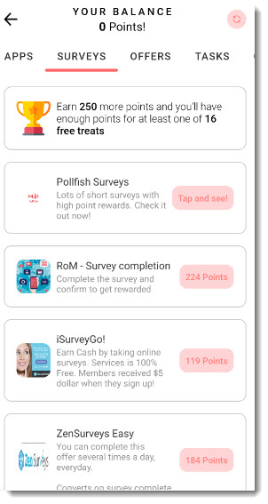 surveys in the grab a treat app