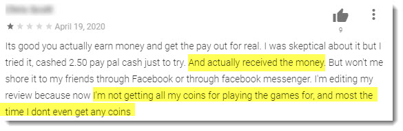 user not getting coins