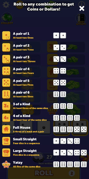 dice combinations
