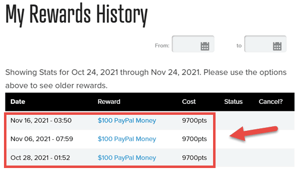 reward history