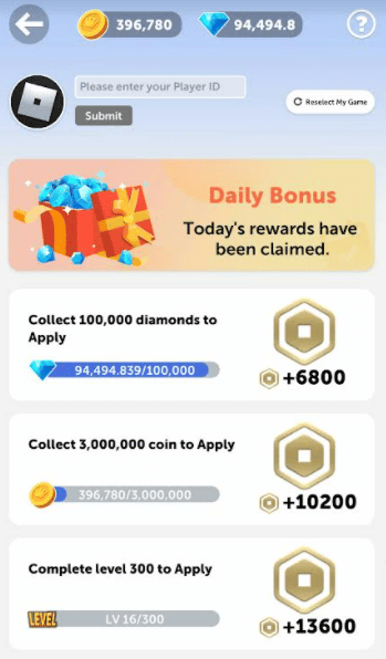 redeem diamonds