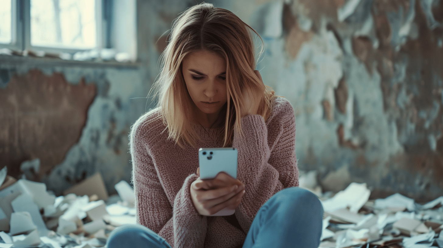 stressed girl on her smartphone